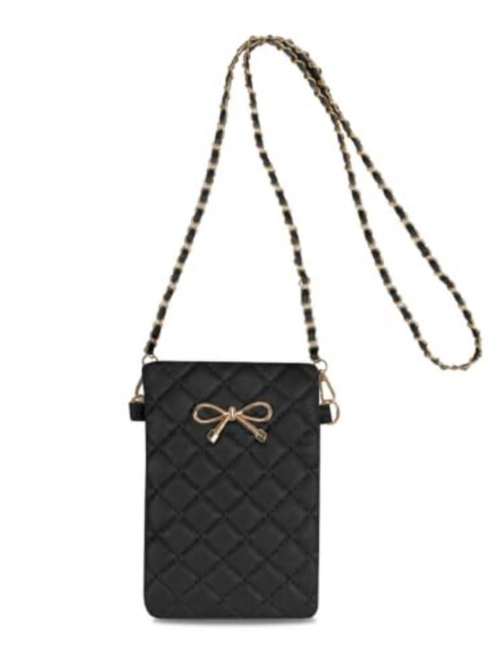 PU Leather Small Crossbody Phone Bag Bow Accent Detachable Chain Strap